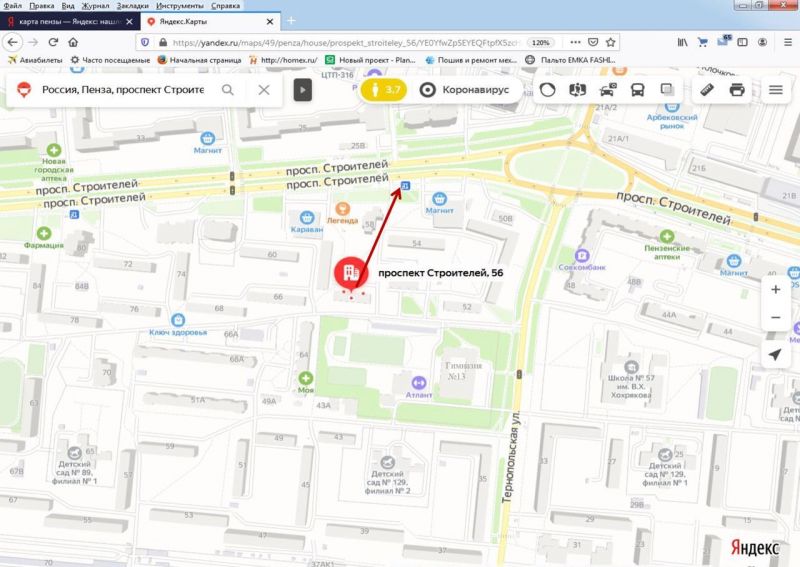 Проспект строителей пенза карта